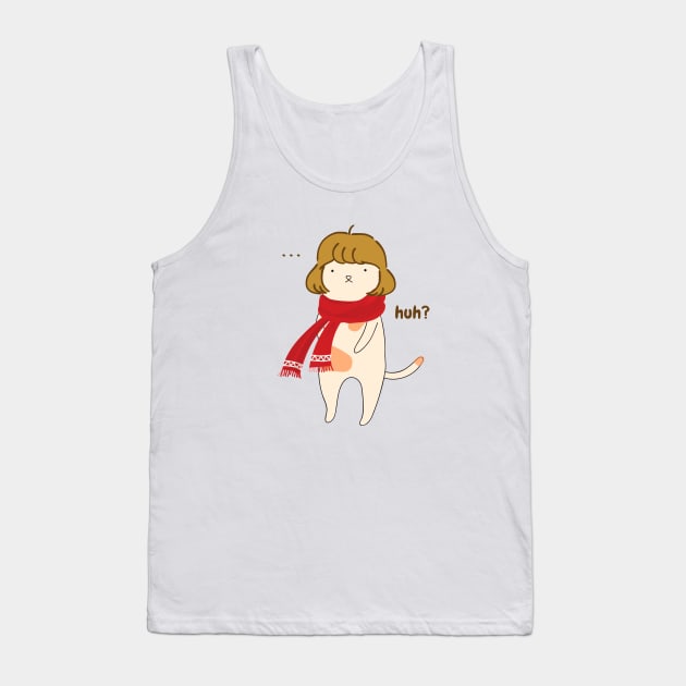 aesthetic confused silly cute girl cat with red scarf illustration Tank Top by FRH Design